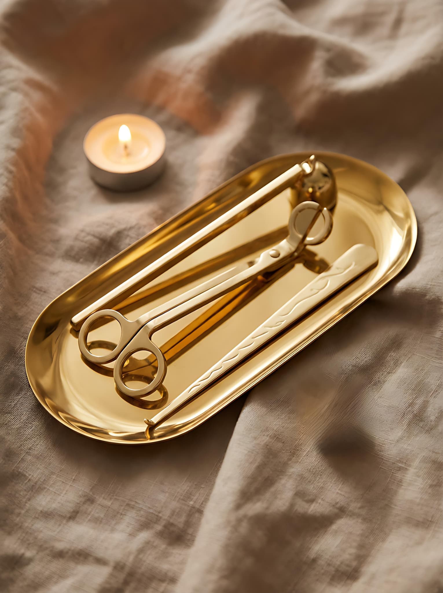 Набір догляду за свічками Aurum з металевим лотком